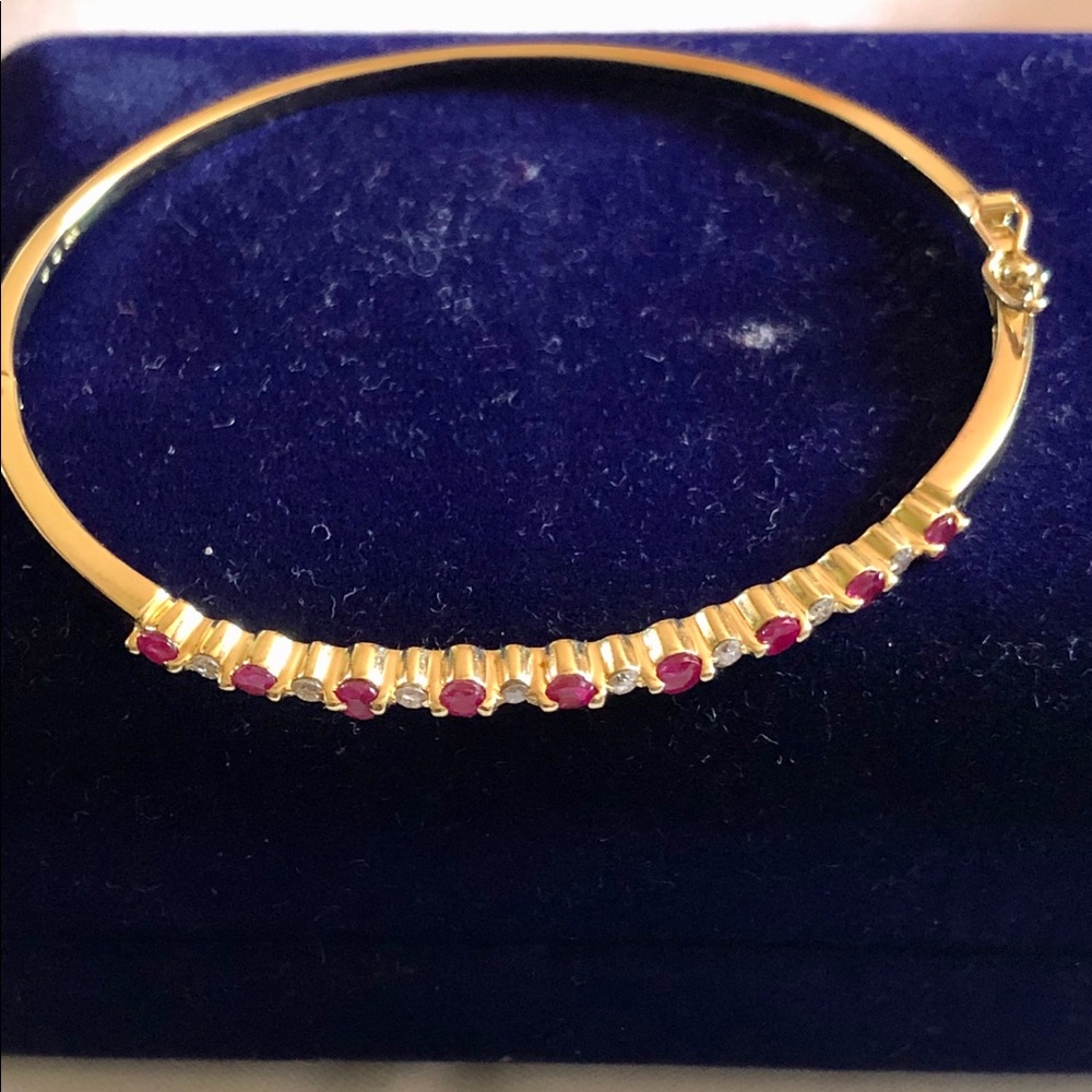 Diamond and ruby ladies bangle bracelet - Picture 1 of 5